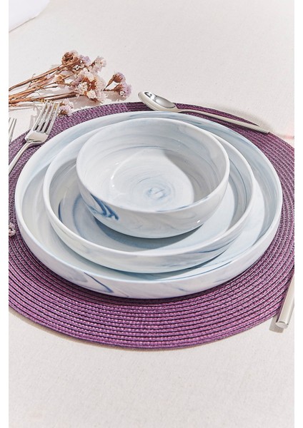 Marble Porselen Yemek Tabağı Mavi