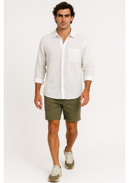 Erkek Uzun Kollu Oversize Cepli Müslin Keten Gömlek fiyatları