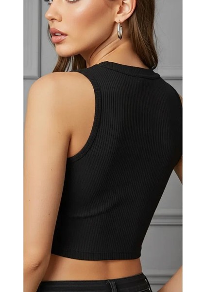 Kadın Zargo Model Fitted/vücuda Oturan Geniş Biyeli Halter Yaka Fitilli Esnek Örme Crop Bluz modelleri