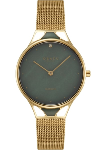 V302LXGEMG Quartz Hasır Altın Rengi Yeşil Kadran 32 mm Kadın Kol Saati