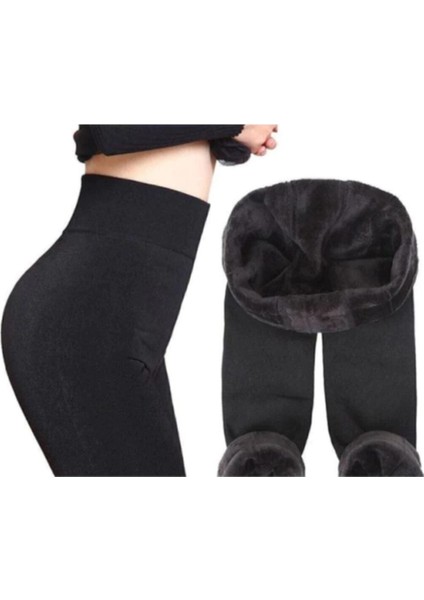 Kadın Termal Peluş Tayt Siyah Sıcak Tutan Yumuşak Kumaş 95% Polyester
