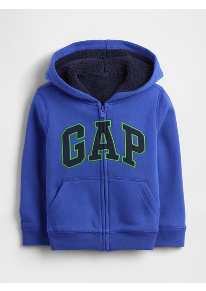 Erkek Bebek Koyu Mavi Gap Logo Sherpa Fermuarlı Sweatshirt