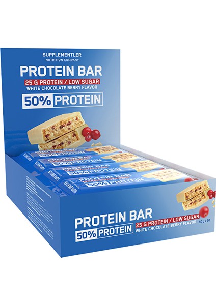.com %50 Protein Bar 50 gr 20 Adet Beyaz Çikolata Kırmızı Orman Meyvesi Aromalı Düşük Şeker fiyatları