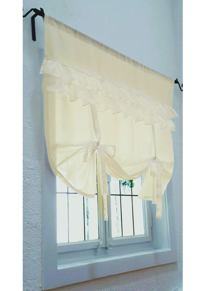 Fırfırlı Keten Bej Tül Perde