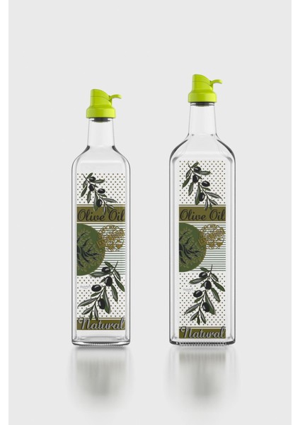 Oslo Yeşil Kapaklı Desenli 750 ml ve 1000 ml 2'li Cam Yağlık Seti 152012