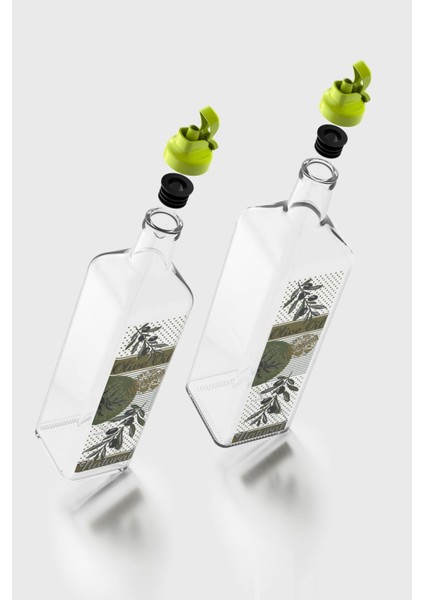 Oslo Yeşil Kapaklı Desenli 750 ml ve 1000 ml 2'li Cam Yağlık Seti 152012 modelleri