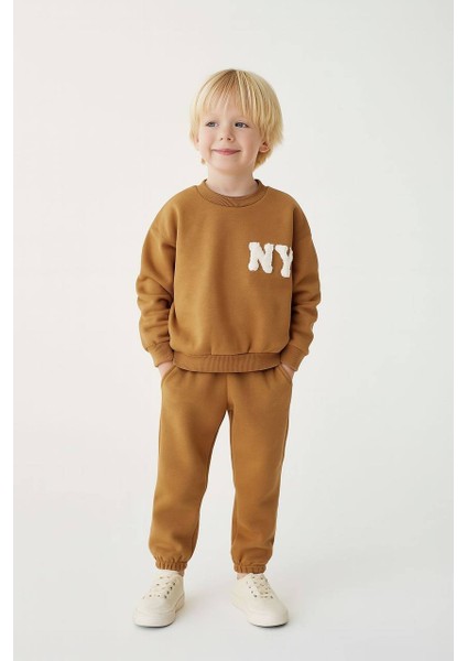 Erkek Çocuk Laciel Paris Hardal "ny" Nakışlı Sweatshirt Eşofman Alt-Üst Takım - Rahat Kalıp