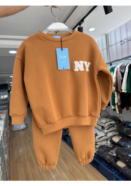 Erkek Çocuk Laciel Paris Hardal "ny" Nakışlı Sweatshirt Eşofman Alt-Üst Takım - Rahat Kalıp indirimleri