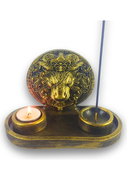 Aslan Çubuk Tütsülük ve Tealight (Altın)