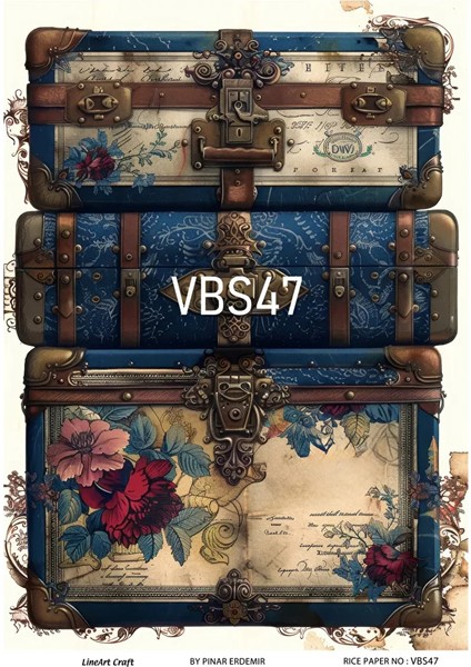 Lacivert Serisi VBS47 Mavi, Çiçek, Portre Desenli 30*42 cm Pirinç Dekopaj