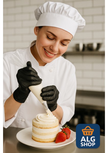 100 Adet Siyah Nitril Eldiven L Xl Pudrasız Hijyenik Sağlam Iki Ele Uyumlu Çalışma Mutfak Eldiveni