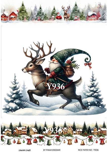Y936 Yeniyıl Serisi Sakallı Cüce, Kasaba, Geyik 29*42 cm Pirinç Dekopaj