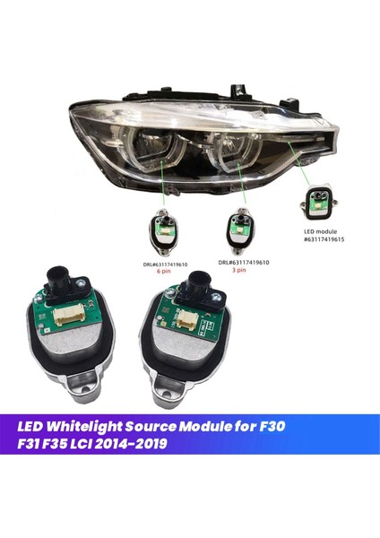 2 Adet 3pin+6pin 63117419610 Far Modülü LED Beyaz Işık Kaynağı (Yurt Dışından)