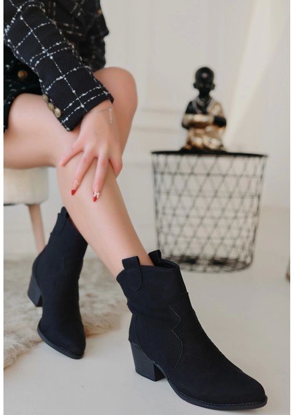 Akver Siyah Nubuk Topuklu Bot