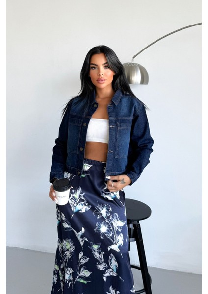 Kadın Koyu Mavi Jean Denim Regular Kalıp Cepli Düğmeli Kot Ceket DİANA-5003 fiyatları