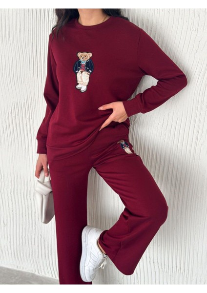 Teddy Nakışlı Modal Fgeniş Paça Eşofman Takım