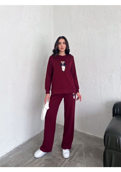 Teddy Nakışlı Modal Fgeniş Paça Eşofman Takım fiyatları