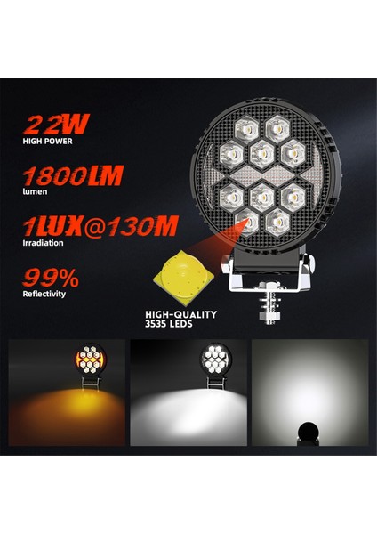 Kamyon Için 4 Inç LED Çalışma Işıkları Beyaz Amber Yuvarlak Çalışma Işığı (Yurt Dışından)