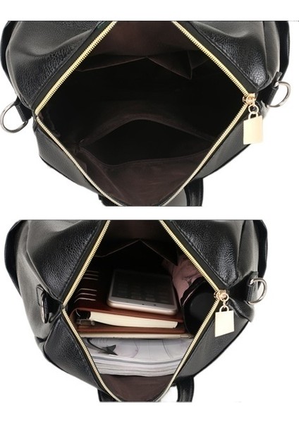 Yeni Kadın Çantası Çift Fermuarlı Büyük Kapasiteli Öğrenci Sırt Çantası Çapraz Üç Amaçlı Çanta Çizgili Kontrast Renk Yumuşak Pu Sırt Çantası (Yurt Dışından) fırsatları