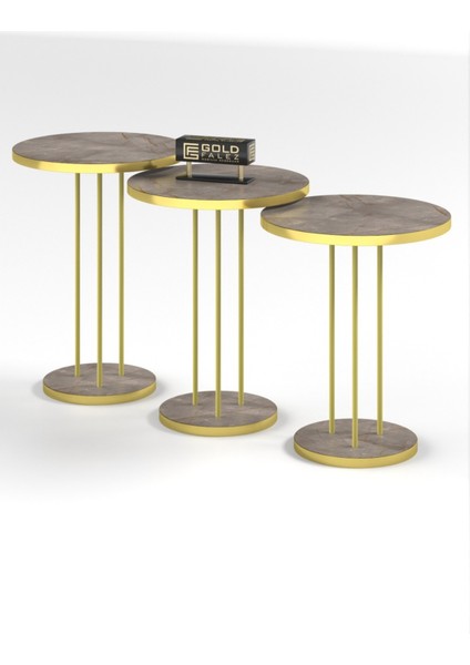 Falez Gold Zigon Sehpa – Metal Gövdeli, Altın Kenar Detaylı 34 cm Yonga Levha Tabla, Salon ve Oturma Odası için Şık Tasarım