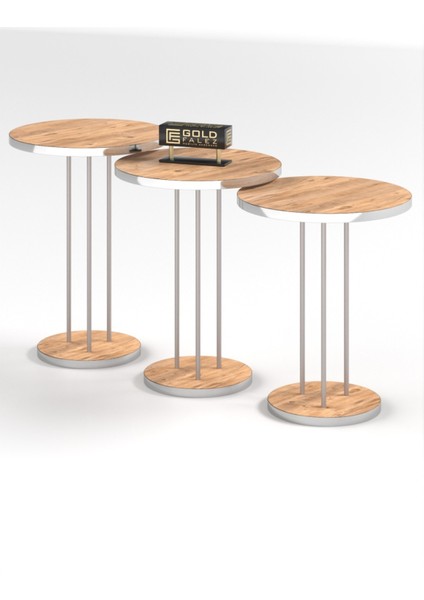 3'lü Zigon Sehpa Seti – Yonga Levha ve Metal Gövde, PVC Kenar Bantlı, Dayanıklı ve Şık Tasarım