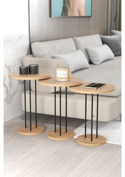 Zigon Sehpa – Metal Ayaklı, Dayanıklı Yonga Levha, Minimalist Tasarım, 34 ve 22 cm Tablalı Ev Dekoru