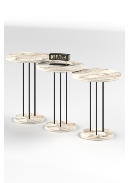 Zigon Sehpa – 1. Sınıf Metal Ayaklı, PVC Kenar Kaplamalı, 34-22 cm Çaplı, Salon ve Oturma Odası için Şık ve Fonksiyonel Tasarım