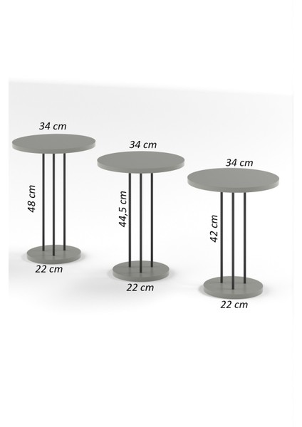 Zigon Sehpa – 1. Sınıf Metal Ayaklı, PVC Kenar Kaplamalı, 34-22 cm Çaplı, Salon ve Oturma Odası için Şık ve Fonksiyonel Tasarım