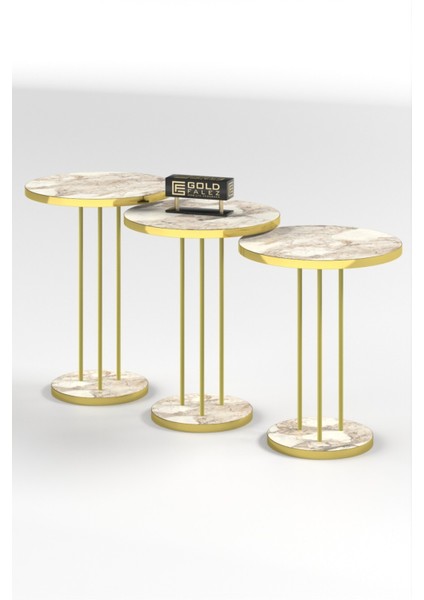 3'lü Zigon Sehpa Seti – Yonga Levha ve Metal Ayaklı, 34 cm ve 22 cm Tablalı, Salon ve Oturma Odası için Şık ve Fonksiyonel Tasarım