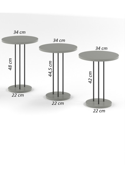3'lü Zigon Sehpa Seti – Yonga Levha ve Metal Ayaklı, 34 cm ve 22 cm Tablalı, Salon ve Oturma Odası için Şık ve Fonksiyonel Tasarım