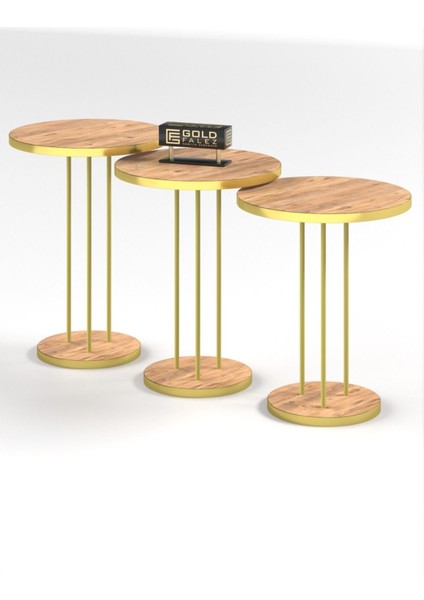 Ceviz Zigon Sehpa Seti – Şık ve Dayanıklı 3'lü Yan Sehpa Takımı, Salon ve Oturma Odası İçin