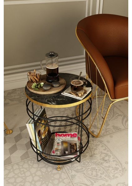 Metal ve Suntalam Zigon Sehpa – Altın Renk Ayaklı, Paslanmaz, Suya Dayanıklı, 40x40x55 cm, Salon ve Oturma Odası için Şık ve Fonksiyonel Tasarım