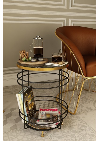 Metal ve Suntalam Zigon Sehpa – Altın Renk Ayaklı, Paslanmaz, Suya Dayanıklı, 40x40x55 cm, Salon ve Oturma Odası için Şık ve Fonksiyonel Tasarım