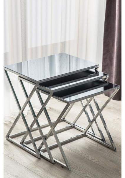 Venedik Füme Aynalı Krom Ayaklı Metal Zigon Sehpa 45x55x60 cm – Salon ve Oturma Odası için Şık, Dayanıklı ve Fonksiyonel Tasarım modelleri