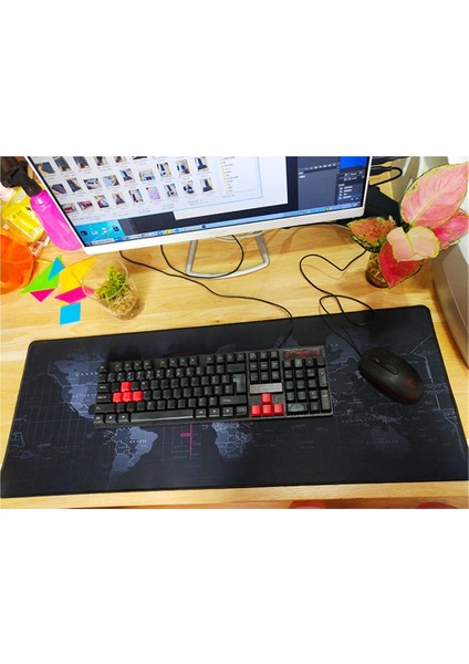 Dünya Haritası Mouse Pad Kilidi Büyük Boy Kaymayan Kalınlaştırılmış Mouse Pad Oyun Klavyesi Pad Masa Pedi (Yurt Dışından)