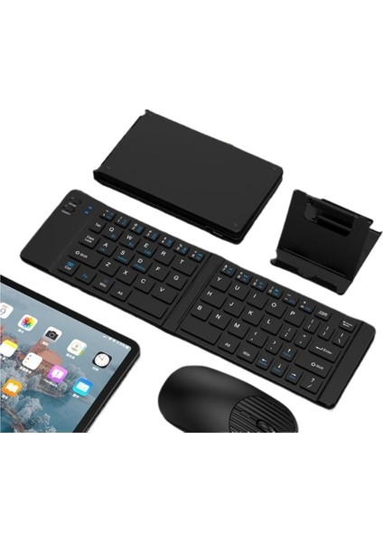 Katlanabilir Küçük Klavye Çift Modlu Bluetooth 2.4g Klavye ve Fare Seti Tip-C Şarj Tablet Fare Klavye Braketi Üç Parçalı Set Için Uygundur (Yurt Dışından)