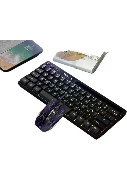 Aula Wolf Spider F3061 Mini Mekanik Hisli Klavye 61 Tuş Kablolu Rgb Masaüstü Dizüstü Tablet Taşınabilir (Yurt Dışından)