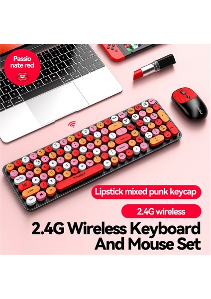 Yeni T-Wolf Thunder Wolf TF350 Kablosuz Klavye ve Fare Seti USB Ofis Çift Yazım Yuvarlak Tuş Takımı Klavye Punk (Yurt Dışından)