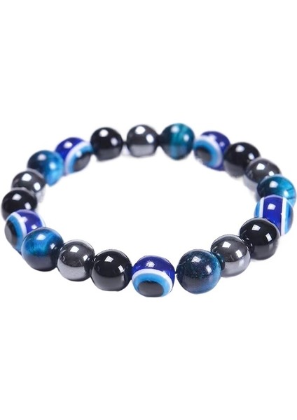 Nazar Boncuğu Bileklik Boncuklu Obsidyen Tek Döngü Kaplan Gözü Taş Bileklik Kolye Nokta 10MM - Kaplan Gözü Bileklik (Yurt Dışından)