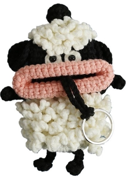 Karikatür El Dokuması Sosis Ağızlı Anahtar Çantası Yün Tığ Işi Çekmeli Anahtar Seti El Yapımı (Yurt Dışından)
