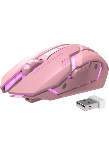 Sessiz Sevimli Işıklı Pembe Fare Kablosuz Şarjlı Oyun Faresi Mekanik Fare (Yurt Dışından)
