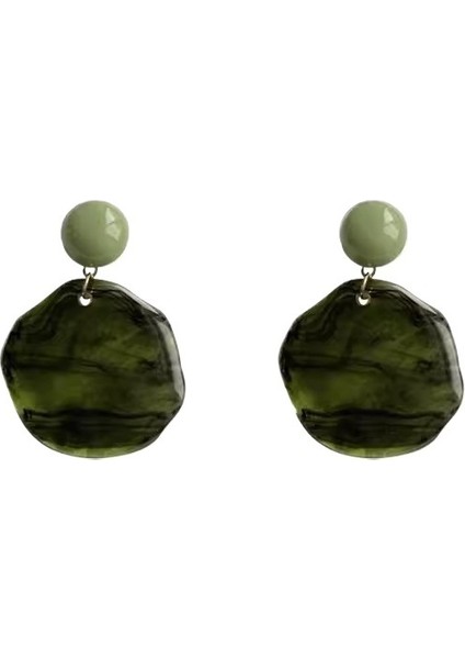 Kadınlar Için Hong Kong Tarzı Retro Zeytin Yeşili Halo Küpeler Niş Tasarım Düzensiz Küpeler (Yurt Dışından)