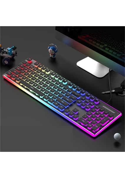 Kablolu Mekanik Hisli Klavye Su Geçirmez Sessiz Ultra Ince Oyun E-Spor Ofis Yazma Masaüstü Dizüstü Bilgisayar (Yurt Dışından)