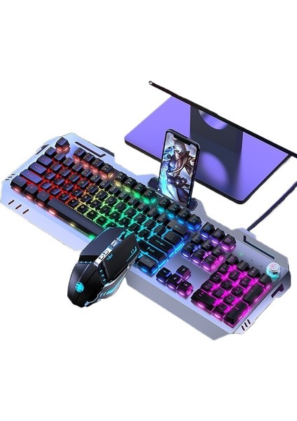 Sınır Ötesi Mekanik Çay Eksenli Klavye ve Fare Seti Dizüstü Bilgisayar Kablolu Klavye ve Fare E-Spor Oyun Klavyesi ve Fare Iki Parçalı Set (Yurt Dışından)
