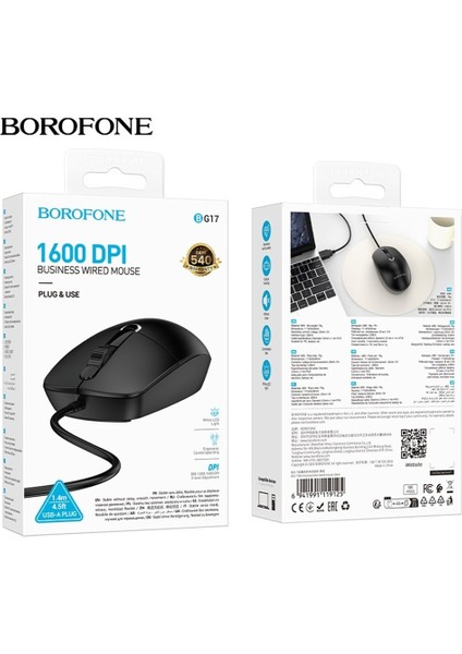 Borofone BG17 Masaüstü Dizüstü Bilgisayar Için Uygun Kablolu Iş Faresi USB Ofis Düğmeli Fare (Yurt Dışından)