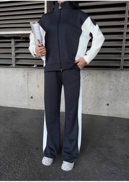 Oversize Garnili Fermuarlı Geniş Paça Modal Kumaş Eşofman Takım