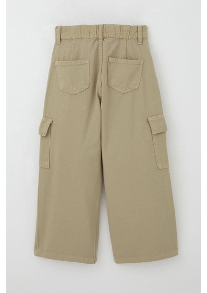 Kız Çocuk Gabardin Pantolon Kargo Cep Detaylı 5-14 Yaş, Haki Yeşil fırsatları