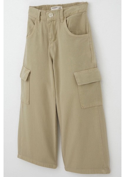 Kız Çocuk Gabardin Pantolon Kargo Cep Detaylı 5-14 Yaş, Haki Yeşil indirimleri