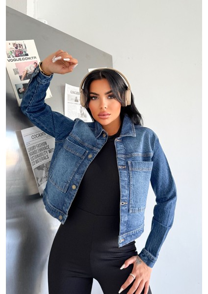 Kadın Açık Mavi Jean Denim Regular Kalıp Cepli Düğmeli Kot Ceket DİANA-5001 fırsatları