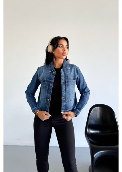 Kadın Açık Mavi Jean Denim Regular Kalıp Cepli Düğmeli Kot Ceket DİANA-5001 indirimleri